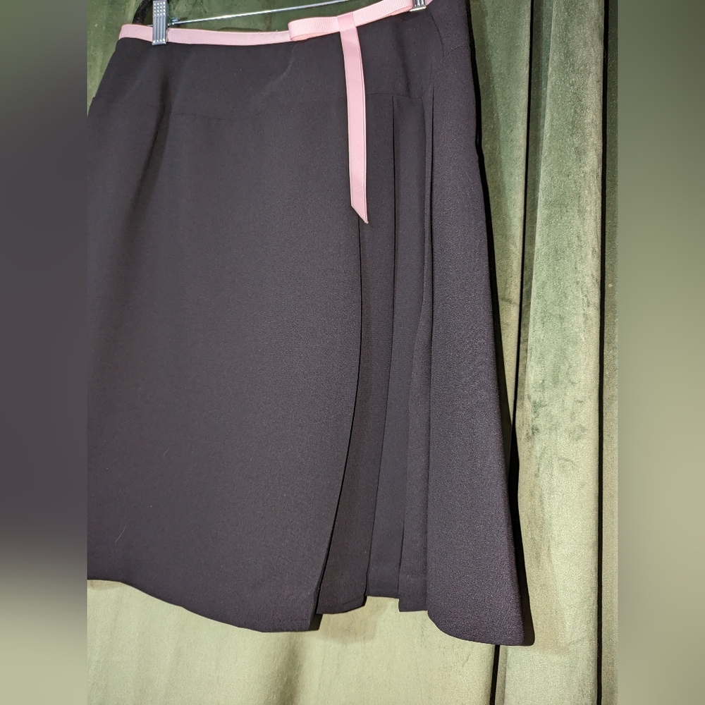 Vintage Black And Pink Pleated Skirt With Bow Waist - Picture 3 of 4